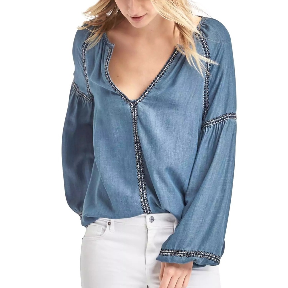 Denim Embroidered Blouse